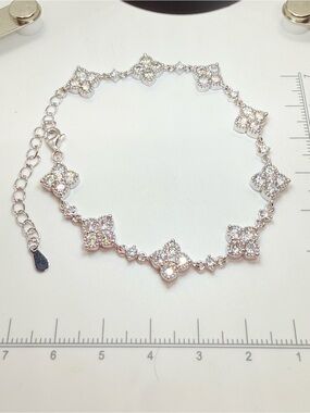 Silver Moissanite Diamond Gemstone Flower Link Bracelet - Elegant Women Jewelry